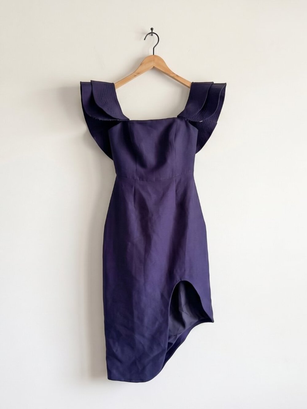 C/MEO Collective Navy Ruffle Off Shoulder Asymmetric Mini Dress XS